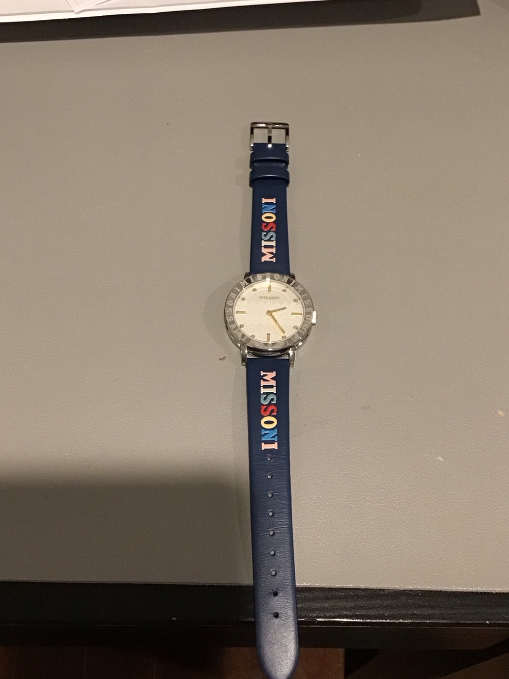 Missoni Blue Silicone Strap Watch with Multicolor Lettering